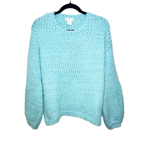 Yet Again Sweaters - Yet Again Turquoise Round Neck Long Sleeve Sweater Women's Large